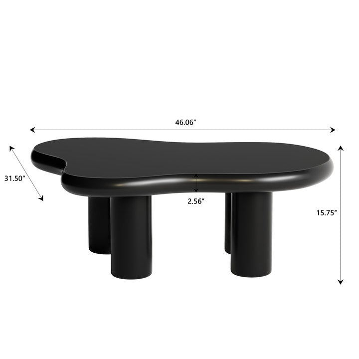 English Elm 46.06" Cloud Coffee Table with Creamy Baking Finish, Cute Curved Corners, Sturdy Legs, Cozy Appeal Black W2853S00067