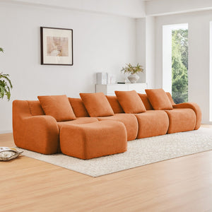 English Elm L-Shaped 4-Seat Modular Sofa In Soft Teddy Fabric – No Assembly, Ergonomic Design & Anti-Slip Base W714S01454