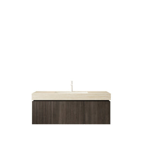 English Elm Muri Floating Bathroom Vanity Espresso Plywood Travertine Stone Top Soft Close W2615S00603
