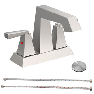 English Elm 2-Handle Bathroom Sink Faucet In Brushed Nickel - Modern Centerset Design With Pop-Up Drain & Supply Lines T3177P277476