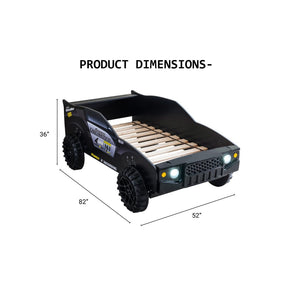 English Elm Modern Jeep Twin Bed with Led Headlights Gloss Black Mdf Frame for Kids Rooms B2741S00915