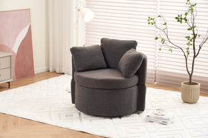 English Elm 029-Teddy Plush Teddy Fabric Swivel Storage Chair with Back Cushion, 360° Rotating Cozy Lounge Seat Dark Gray W527P166246