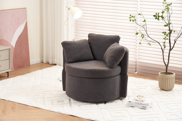English Elm 029-Teddy Plush Teddy Fabric Swivel Storage Chair with Back Cushion, 360° Rotating Cozy Lounge Seat Dark Gray W527P166246