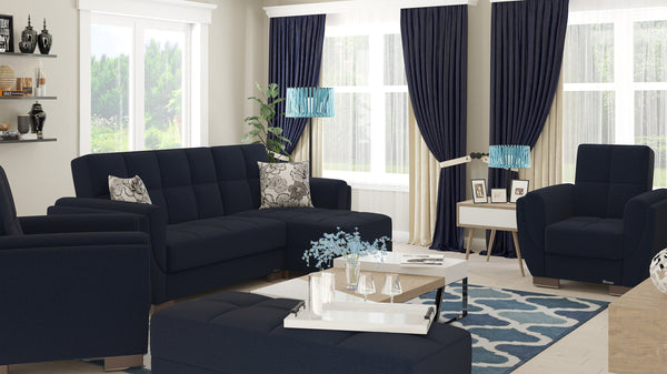 English Elm PrimeNest SkyHaven Upholstered Ottoman with Storage — Compact Microfiber Seat, Click-Clack Convenience Dark Blue B030P280954