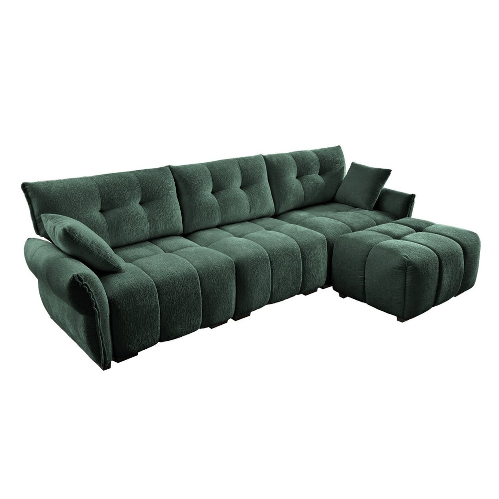 English Elm Three-Seater Sofa Set With Ottoman & Pillows - Elegant Green Chenille, Solid Wood, High-Resilience Comfort W714S01161-GIGA