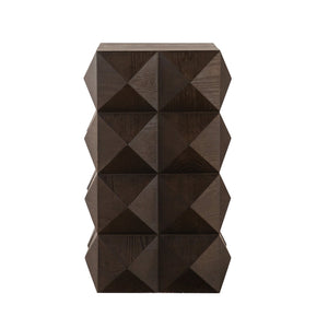 English Elm 23.62"Height Vintage Embossed Retro Side Table with Three-Dimensional Carved Pattern Durable Wood Nightstand Brown W757P250946