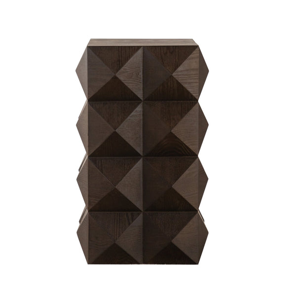 English Elm 23.62"Height Vintage Embossed Retro Side Table with Three-Dimensional Carved Pattern Durable Wood Nightstand Brown W757P250946
