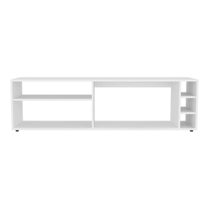 English Elm Tv Stand with Three Open Shelves for Media Storage and Decor, Slim Profile, Eco-Friendly Engineered Wood White 68.5 L x 18.9 W x 3.54 H B097P296885