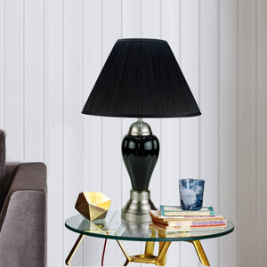 English Elm 27" Tall Ceramic Table Lamp - Elegant Urn Design With Silver And Black Finish, Linen Shade Glow B072116113