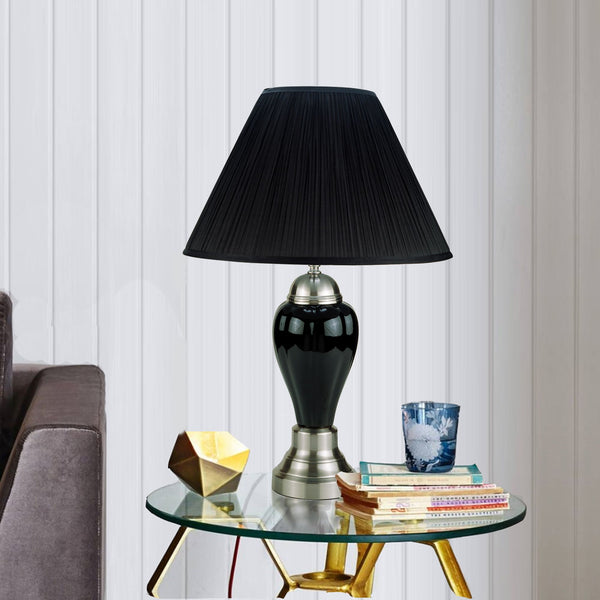 English Elm 27" Tall Ceramic Table Lamp - Elegant Urn Design With Silver And Black Finish, Linen Shade Glow B072116113