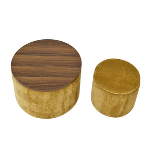 English Elm 2-Piece Round Chenille Storage Ottoman Set with Hidden Compartment and Sturdy MDF Top for Home Decor Dark yellow W487P179602