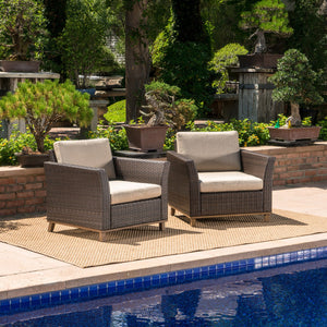 English Elm Christopher Knight Home® - GLENWOOD Single Sofa Brown PE Rattan Outdoor Armchair with Iron Frame, Waterproof Fabric, Compact 52.5" L x 33.15" W x 19.5" H 60773.00MBG