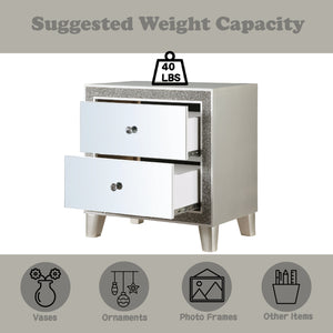 English Elm Sliverfluff Mirrored & Champagne Nightstand with Felt-Lined Top Drawer, 2 Smooth Self-Closing Drawers, KD Legs B2726P256317