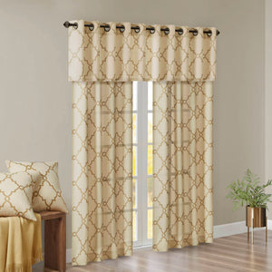 JLA Home Madison Park - Fretwork Metallic Fretwork Print Valance with Grommet Top — Textured Cotton-Blend Light Filter Beige/Gold MP41-3601