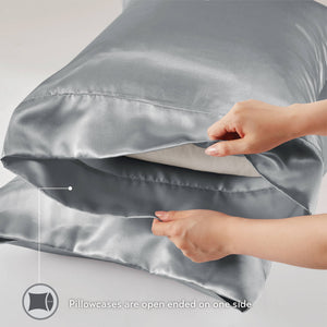 English Elm Satin Luxury Split King Sheet Set 100% Polyester Satin 90g - 1 Flat, 2 Fitted, 4 King Pillowcases B035P294185