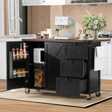 English Elm K&K 54.5" Farmhouse Kitchen Island With Power Outlet, Kitchen Storage Island With Internal Storage Rack, Drop Leaf, Spice Rack, Rolling Kitchen Cart On Wheels, For Home, Kitchen and Dining Room,Black