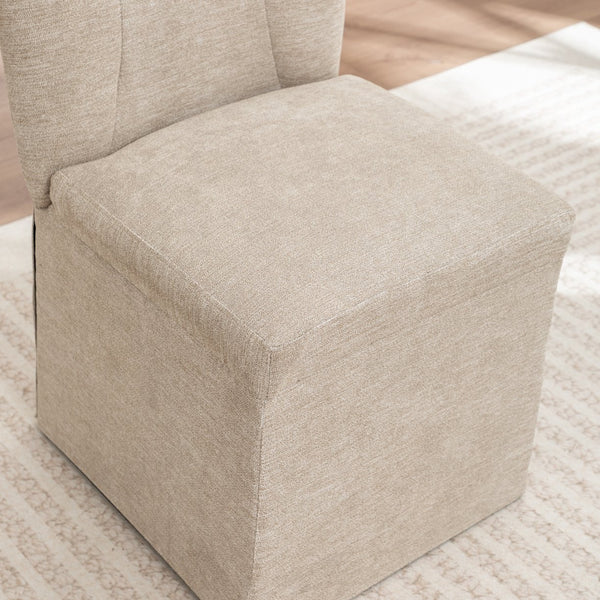 English Elm Linen Modern Dining Chairs Set of 2 — Padded Armless Fabric Side Chairs with Iron Legs, 250lb Capacity Brown W1170P365399