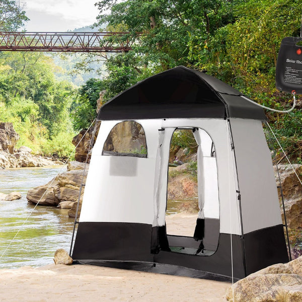 English Elm Outsunny Two Room Pop up Camping Shower Enclosure with Solar Bag and Waterproof Taffeta Walls W2225P200644