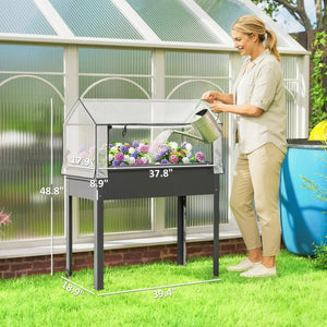 English Elm Modern Raised Steel Garden Bed with Greenhouse Cover for Year Round Outdoor Growing T3971P467378