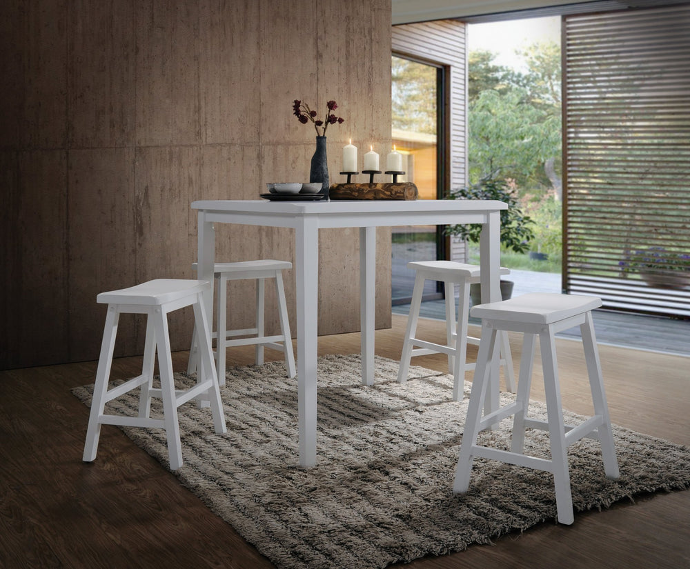 English Elm Gaucho 5PCS Counter Height Table Set in White – Modern MDF Top, Solid RBW Wood Stools, Easy Assembly B2726P257325
