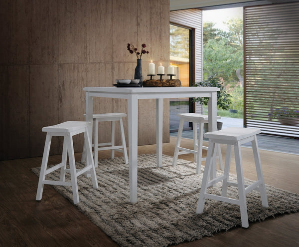 English Elm Gaucho 5PCS Counter Height Table Set in White – Modern MDF Top, Solid RBW Wood Stools, Easy Assembly B2726P257325