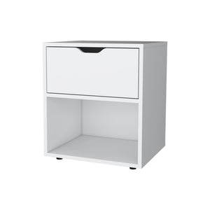 English Elm FM Elliott Nightstand White with Drawer & Open Shelf, Modern Particle Board Design, Durable Storage B128P321064