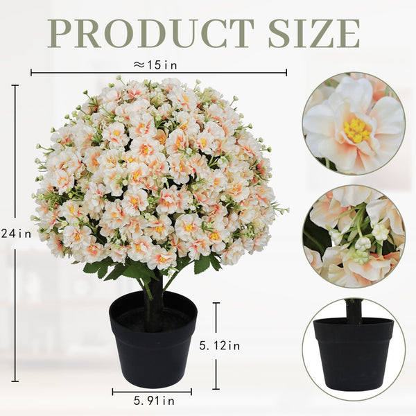 English Elm 24-inch Faux Snow Lotus Potted Arrangement Uv Resistant Lifelike Floral Set of Two White+Pink W2945P458460