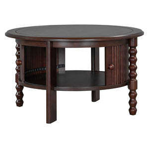 English Elm Vintage Round Coffee Table With Hidden Storage - Mid Century Modern Accent Table For Small Spaces N735P277387D-GIGA