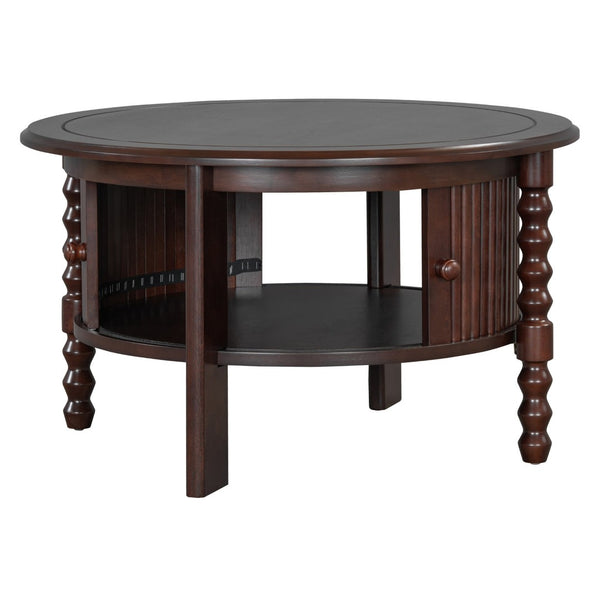 English Elm Vintage Round Coffee Table With Hidden Storage - Mid Century Modern Accent Table For Small Spaces N735P277387D-GIGA
