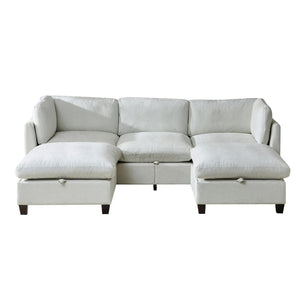 English Elm 96.5" L-shaped Chenille Sectional with Storage Ottoman Eucalyptus Frame Living Room Beige W1097S00284