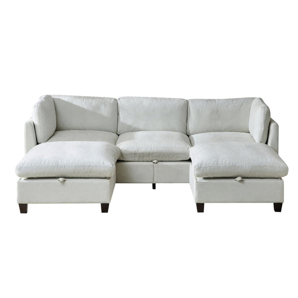 English Elm 96.5" L-shaped Chenille Sectional with Storage Ottoman Eucalyptus Frame Living Room Beige W1097S00284
