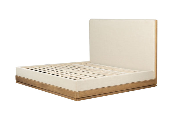 English Elm Zoey Eastern King Platform Bed Wire-brushed Oak Beige Upholstered Scandinavian Frame B2756S00022