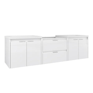English Elm 72" Float Mount Double Sink Bathroom Vanity Glossy White Plywood Soft Close W999S00536