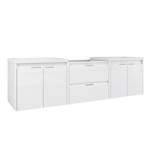 English Elm 72" Float Mount Double Sink Bathroom Vanity Glossy White Plywood Soft Close W999S00536