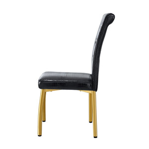 English Elm Set of 4 Glam Faux Leather Dining Chairs with Crystal Buckle and Gold Tone Legs Black+Gold W3226P311060