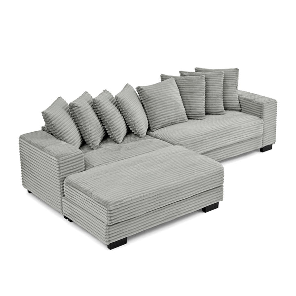 English Elm Corduroy Stylish Modular Sleeper Sectional Sofa – Gray Tufted Design With Versatile Footrests & Easy Assembly W487S00341