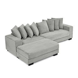 English Elm Corduroy Tufted Sleeper Sectional with Reversible Chaise for Modern Living Rooms W487S00367
