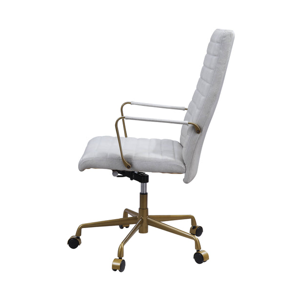 English Elm Duralo Vintage Off White Top Grain Leather Office Chair – 360° Swivel, Adjustable Height, Cushioned Comfort B2726P346935