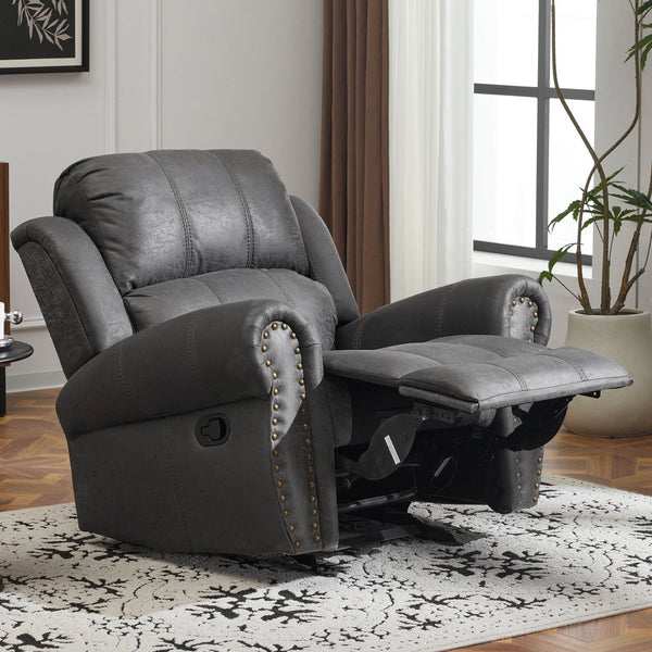 English Elm Christopher Knight Home® - 40.75" Wide Suede Manual Glider Recliner Chair with Rolled Arms, Microfiber Comfort & Infinite Positions Slate N763P264499E