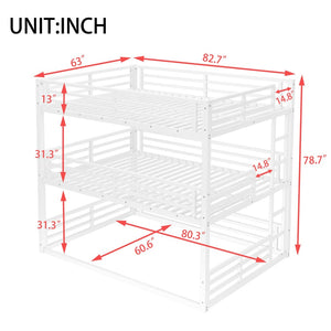 English Elm Queen Metal Triple Bunk Bed - Stylish Queen Over Queen Over Queen Design, Heavy-Duty, Safe & Quiet W1580S00167-GIGA