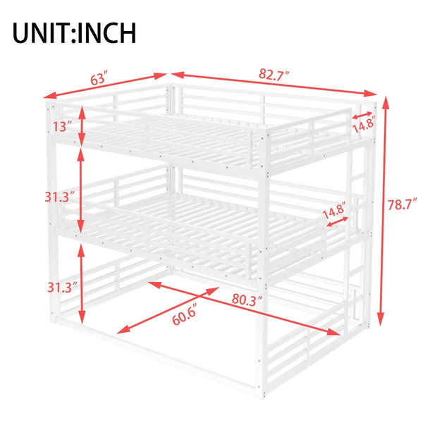 English Elm Queen Metal Triple Bunk Bed - Stylish Queen Over Queen Over Queen Design, Heavy-Duty, Safe & Quiet W1580S00167-GIGA