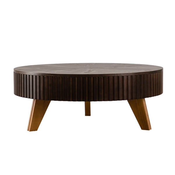 English Elm 39.37" Round Retro Coffee Table with Storage Mdf Top Solid Wood Legs Living Room W757P379484