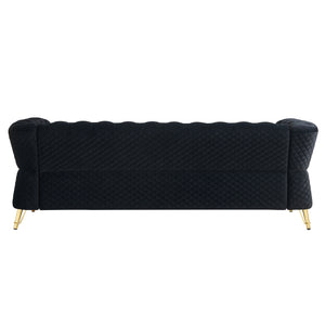 English Elm Modern Tufted Velvet Sofa with Gold Accent Frame and Flared Arms, High-Density Comfort Seating Black W579P329999