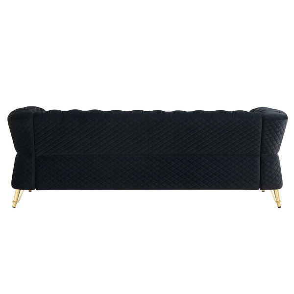 English Elm Modern Tufted Velvet Sofa with Gold Accent Frame and Flared Arms, High-Density Comfort Seating Black W579P329999
