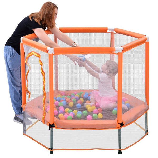 English Elm 55'' Kids Trampoline with Galvanized Steel Frame Foam Padded Enclosure and Ocean Balls Orange MX314556AAG