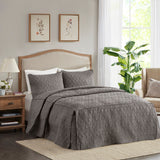 Madison Park Quebec Transitional 3 Piece Split Corner Pleated Quilted Bedspread MP13-6475 Dark Grey