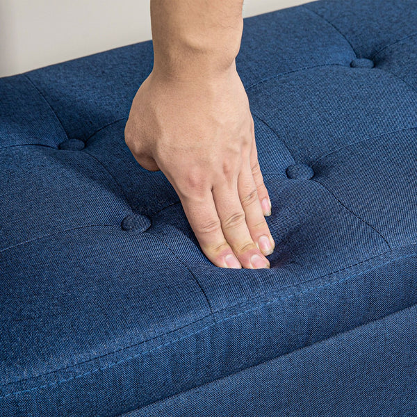 English Elm HOMCOM Linen Storage Ottoman Bench with Lift-Top and Button Tufting, Plush Seat, Durable Wood Frame Blue W2225P217741