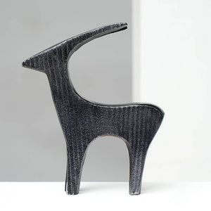 English Elm Black Ribbed Deer Sculpture - Modern Aluminum Table Décor For Eclectic And Minimalist Spaces B346P336932