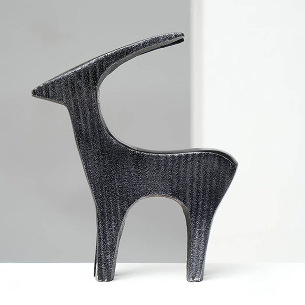 English Elm Black Ribbed Deer Sculpture - Modern Aluminum Table Décor For Eclectic And Minimalist Spaces B346P336932