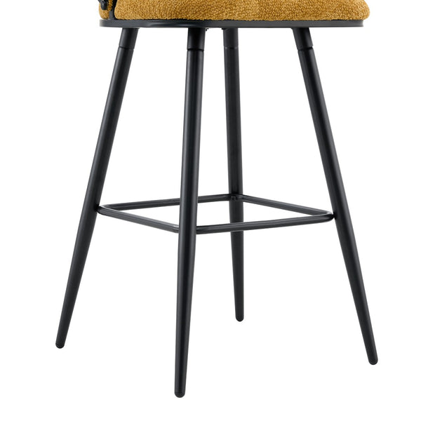English Elm Set of 2 Chenille Upholstered Counter Stools with Iron Legs for Kitchen Islands Black,Yellow W3875P370852